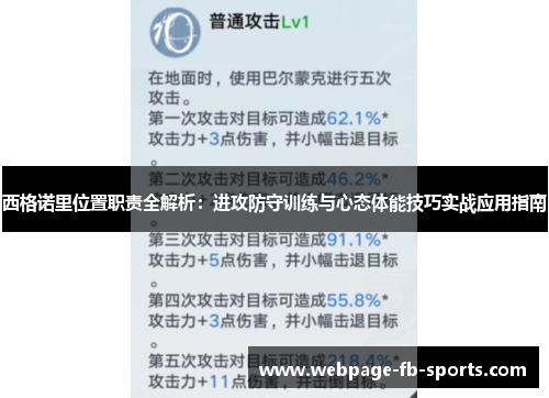 西格诺里位置职责全解析：进攻防守训练与心态体能技巧实战应用指南
